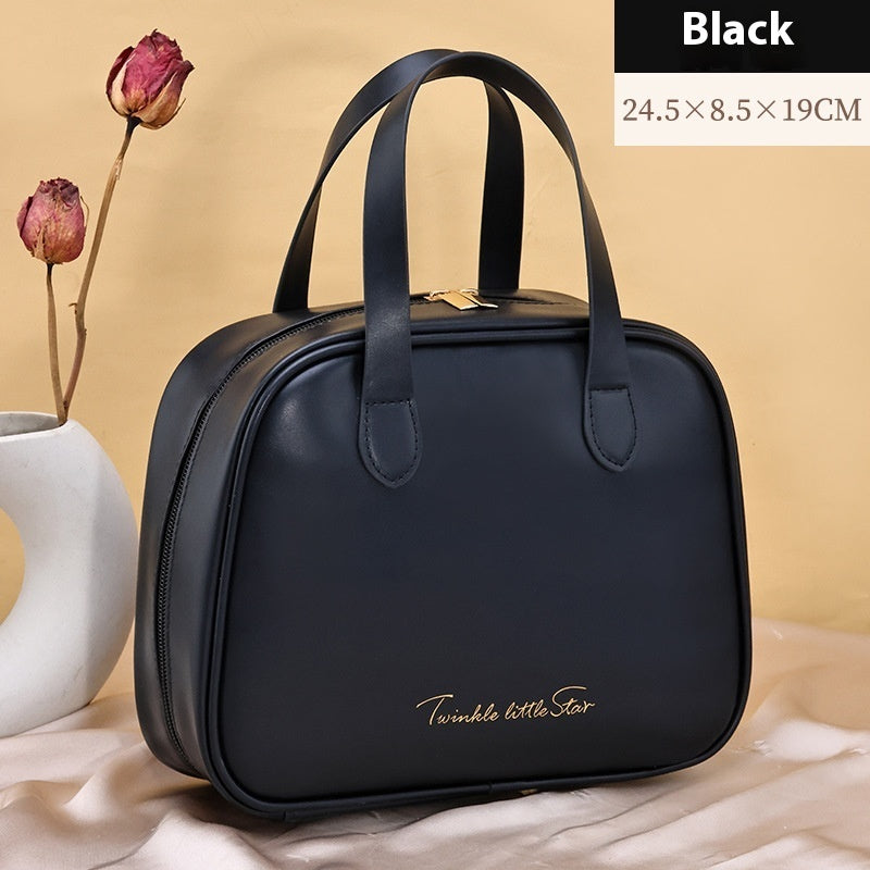 Minimalist Large Capacity PU Leather Cosmetic Bag with Dual Top Handles - KALAY STORE
