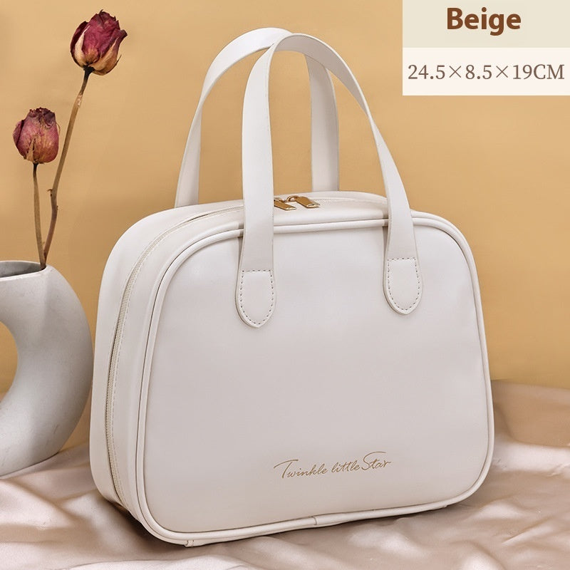 Minimalist Large Capacity PU Leather Cosmetic Bag with Dual Top Handles - KALAY STORE
