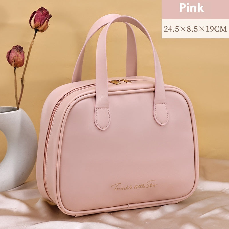 Minimalist Large Capacity PU Leather Cosmetic Bag with Dual Top Handles - KALAY STORE