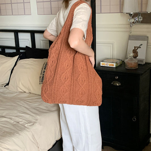 Cable Knit Open Top Shoulder Tote Bag - KALAY STORE
