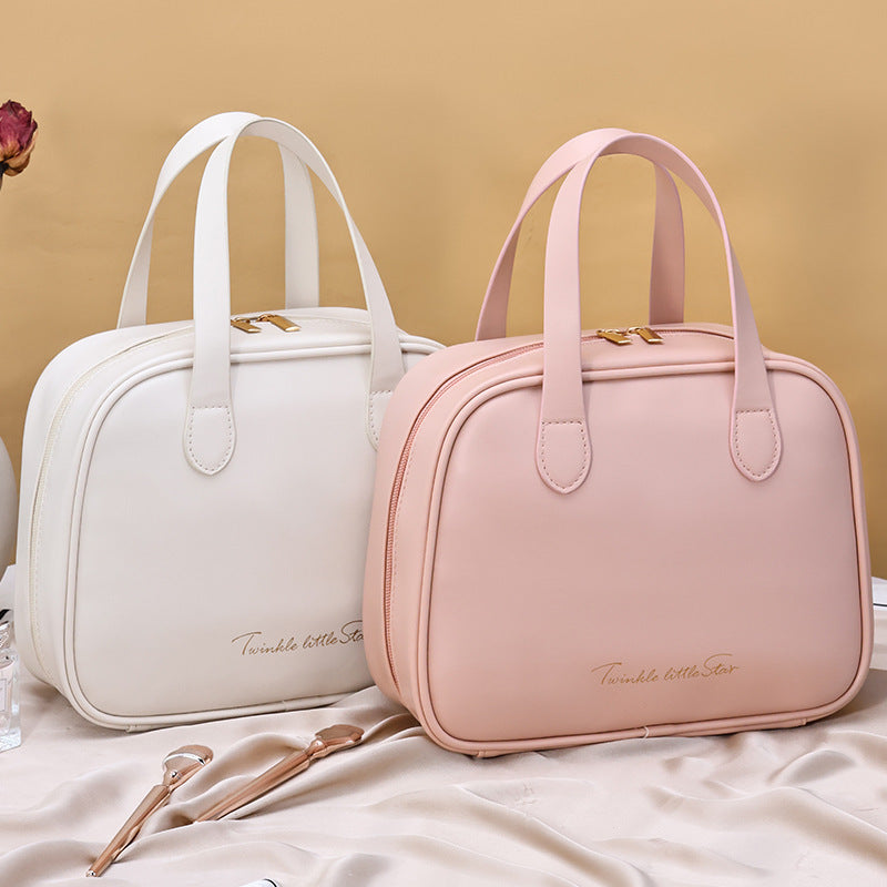 Minimalist Large Capacity PU Leather Cosmetic Bag with Dual Top Handles - KALAY STORE