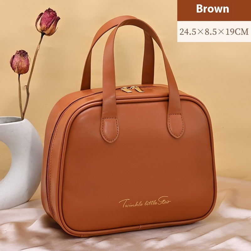 Minimalist Large Capacity PU Leather Cosmetic Bag with Dual Top Handles - KALAY STORE