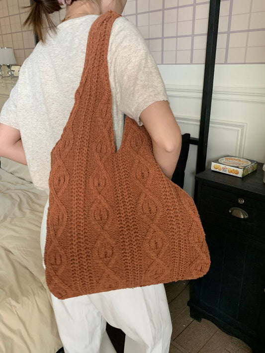 Cable Knit Open Top Shoulder Tote Bag - KALAY STORE