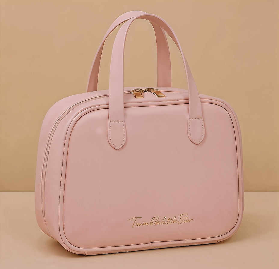 Minimalist Large Capacity PU Leather Cosmetic Bag with Dual Top Handles